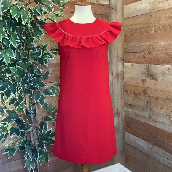 Trina Turk Dresses & Skirts - TRINA TURK Red Ruffle Collar Sleeveless Shift Dress